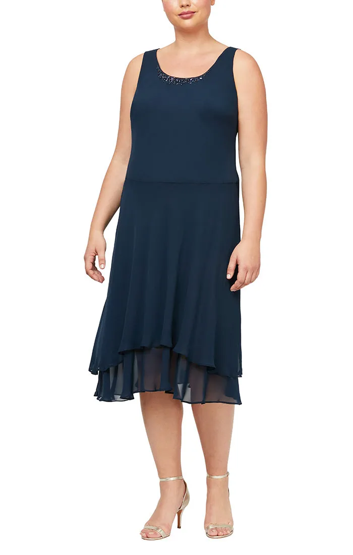 Plus - Chiffon Jacket Dress with Beaded Shoulder Detail & Tiered Skirt