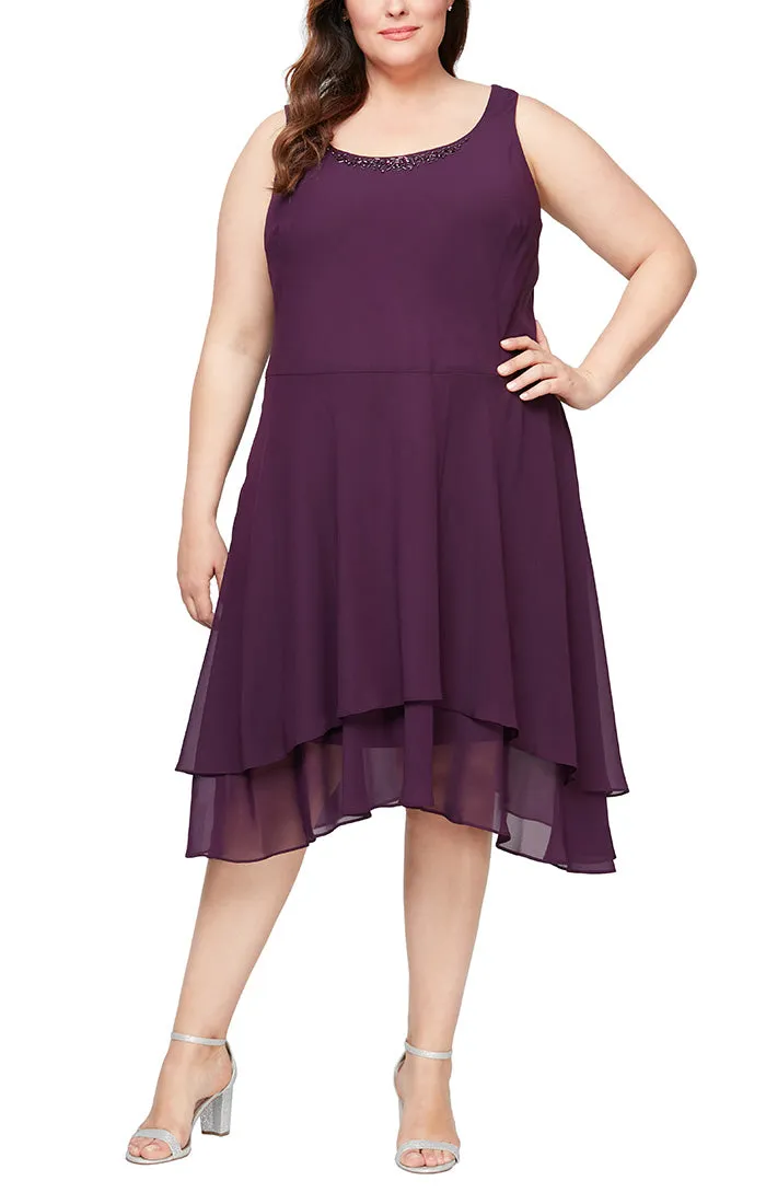 Plus - Chiffon Jacket Dress with Beaded Shoulder Detail & Tiered Skirt