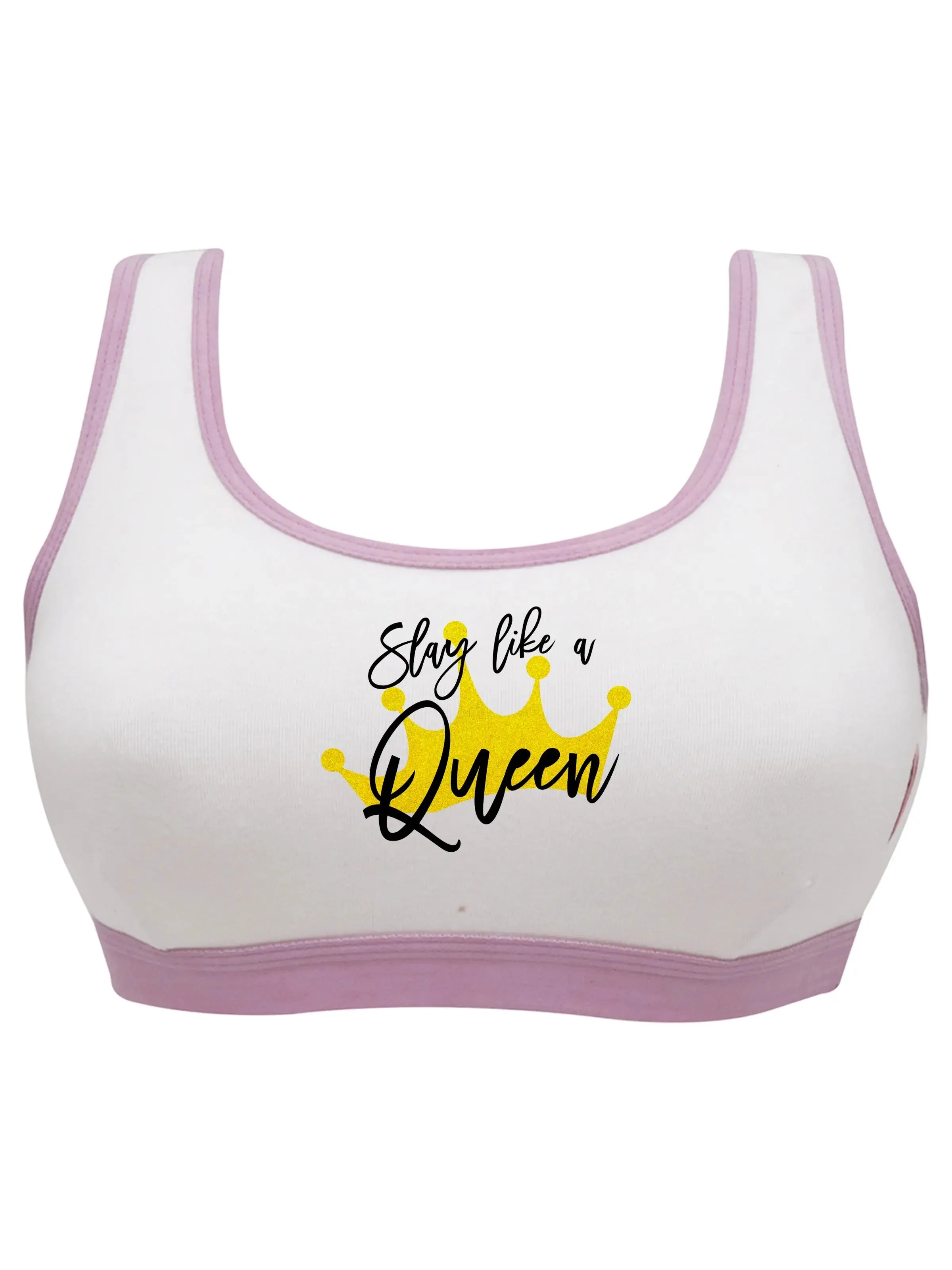 Single-Layer Broad Strap Cotton Sports Bra for Exercise | Non-Padded Beginner Bra | Printed Bra