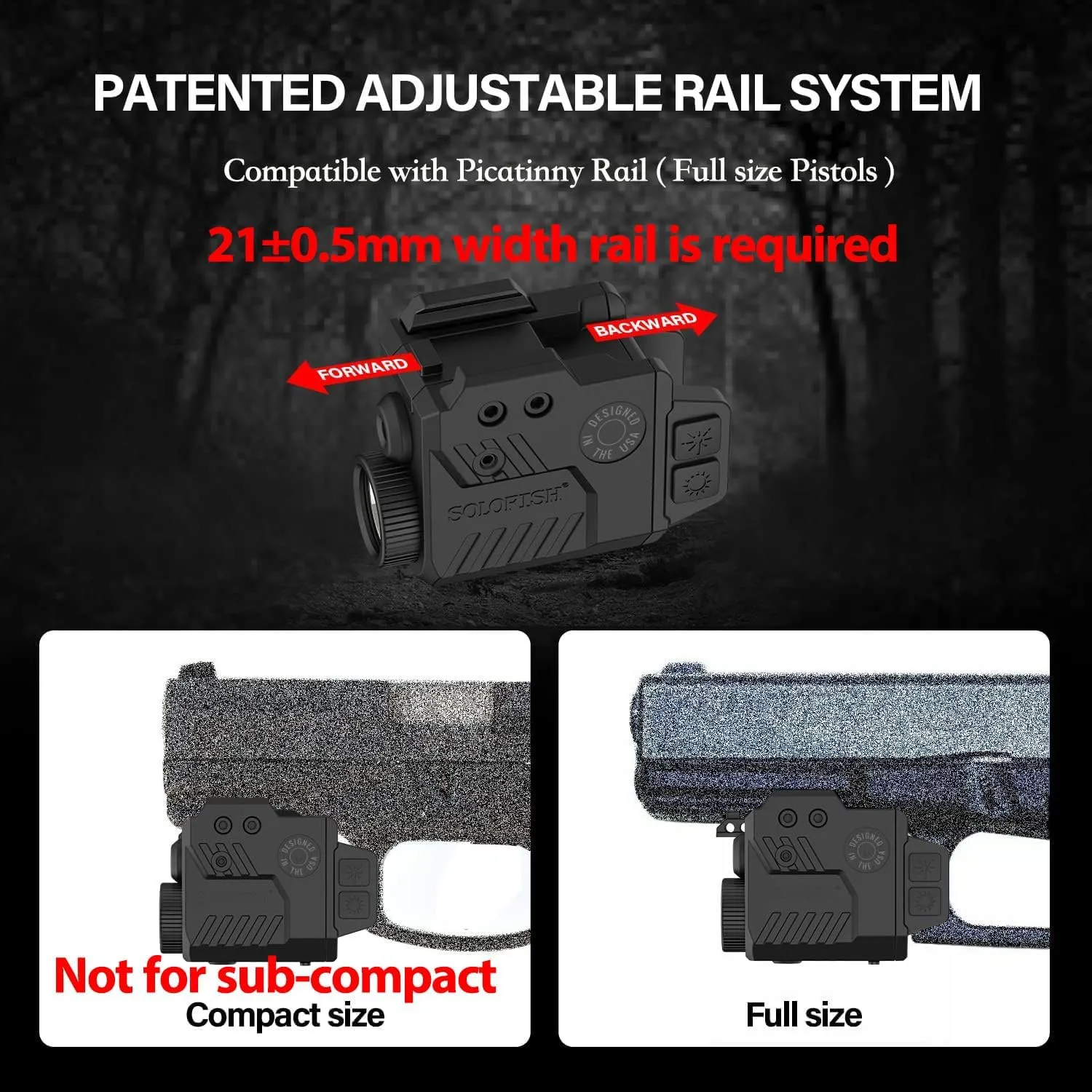 Solofish 800 Lumens Adjustable Pistol Light Laser Combo, Strobe Function Blue Laser and Tactical Light Fits for Full Size with Rail