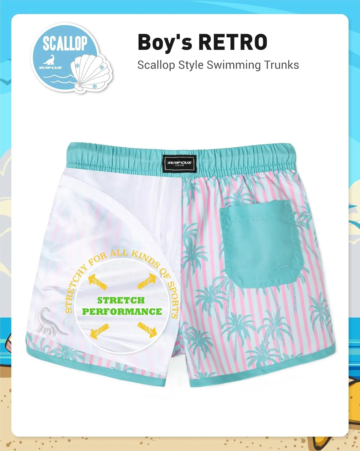 SURF CUZ Boys Swim Trunks Retro Toddler Boy Swimsuit Shorts Quick Dry Swimming Trunks Bathing Suit