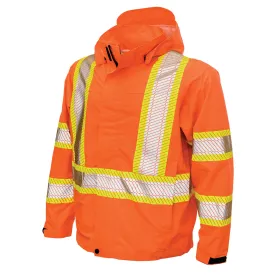 Tough Duck Men's Hi Vis Safety Rain Jacket SJ05 - CSA Poly Ripstop, Waterproof, Breathable, Packable, Reflective, Adjustable Hood, Durable Workwear | Sizes S-3XL