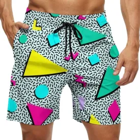 Vintage 80s Memphis Mens Beach Shorts Funny Elastic Waist Quick Dry Swim Trunks