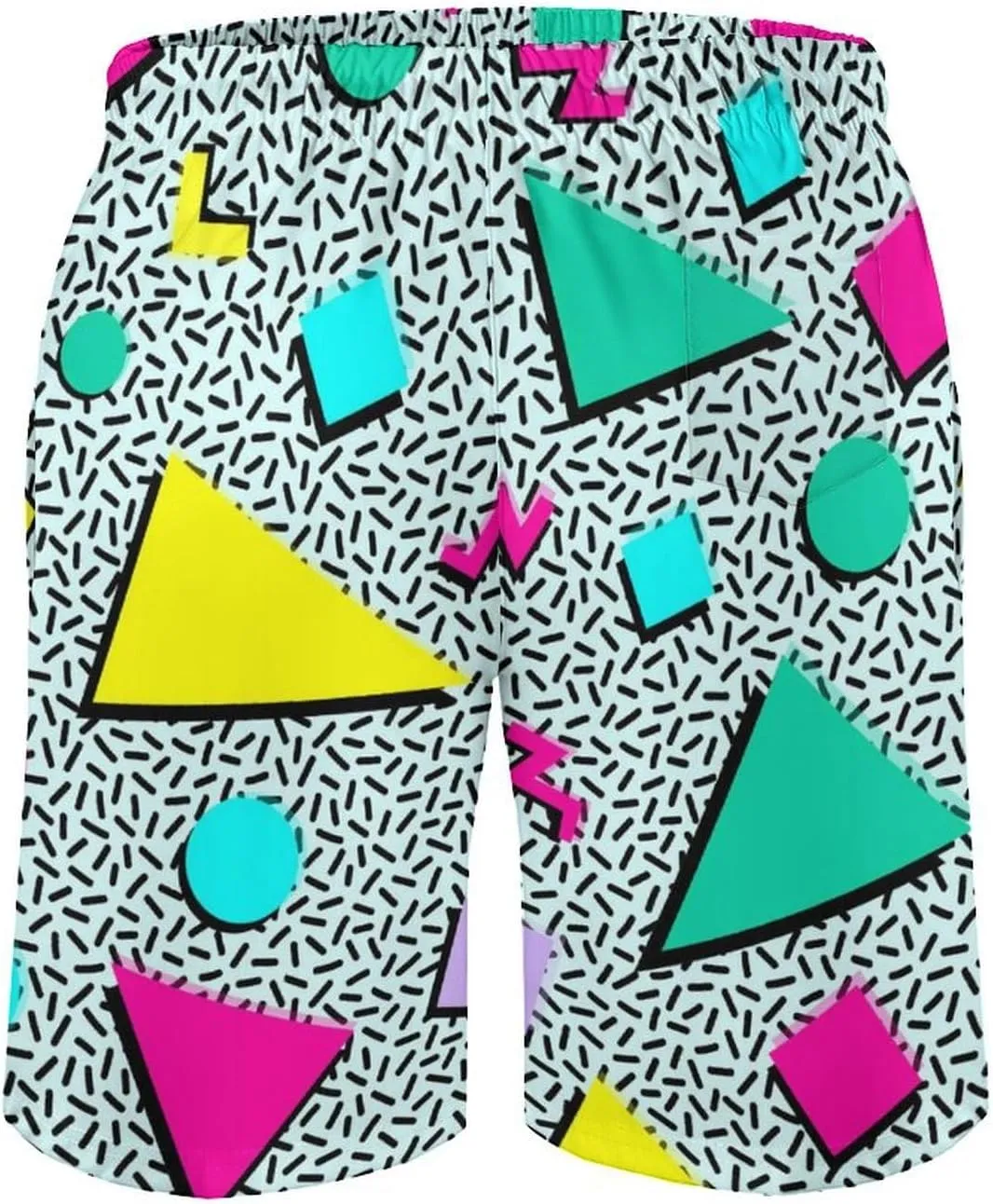 Vintage 80s Memphis Mens Beach Shorts Funny Elastic Waist Quick Dry Swim Trunks