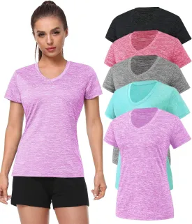 Xelky 3-4 Pack Women's Dry Fit Tshirt Short Sleeve Moisture Wicking Athletic Shirts Sport Activewear Tee V Neck Workout Top