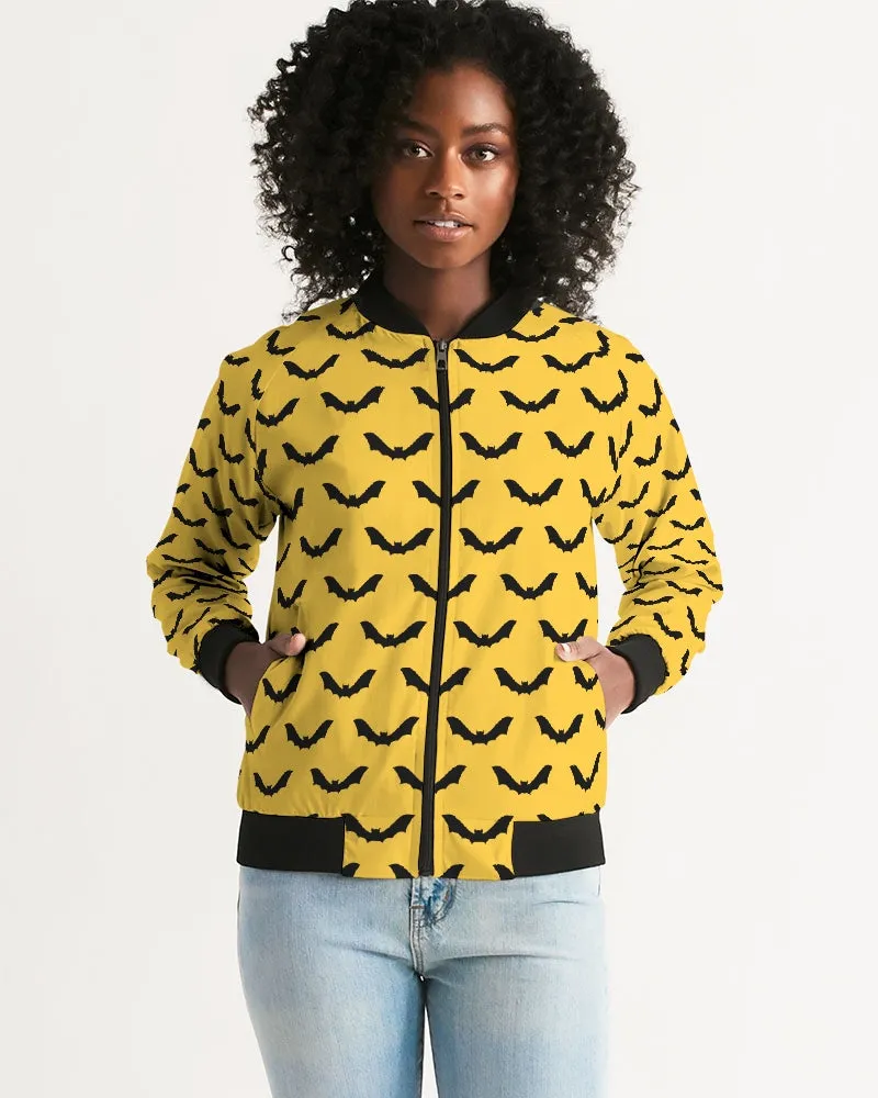 Yellow Halloween Bats Pattern Women's Bomber Jacket
