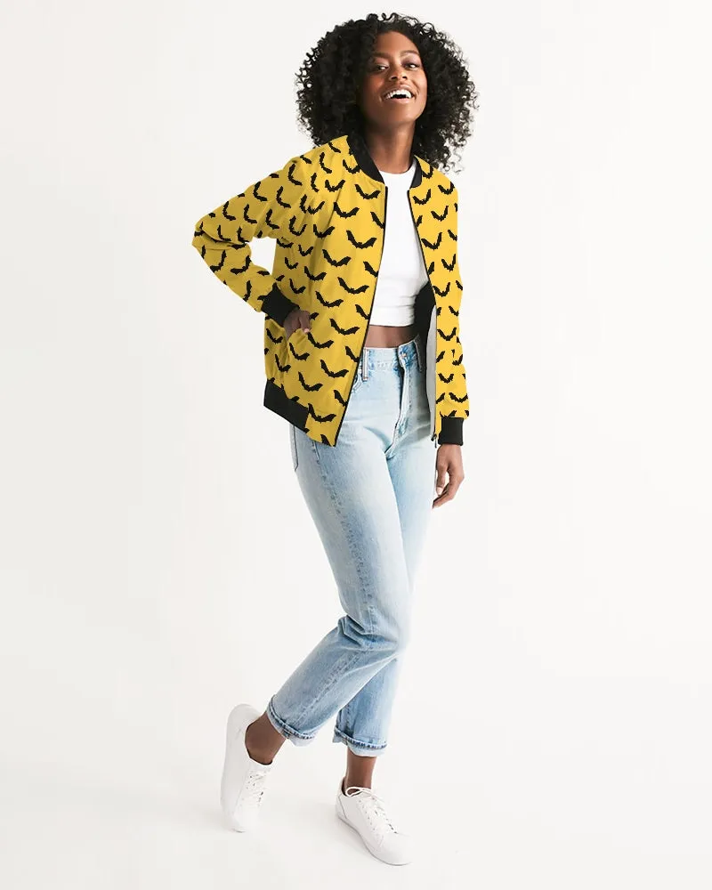 Yellow Halloween Bats Pattern Women's Bomber Jacket