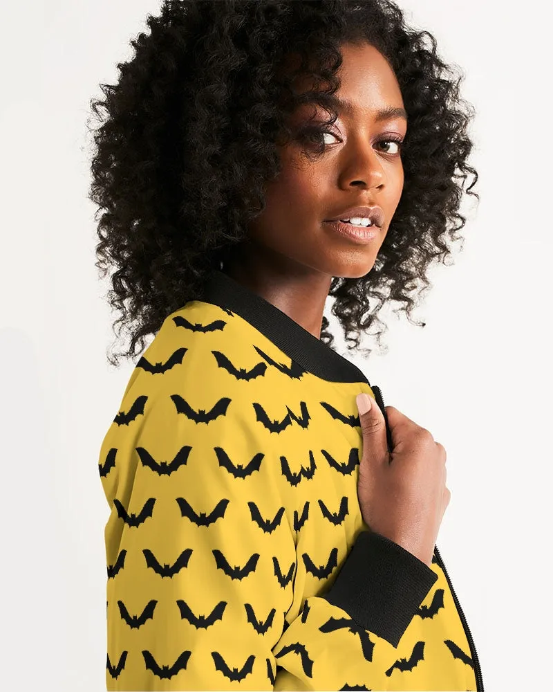 Yellow Halloween Bats Pattern Women's Bomber Jacket
