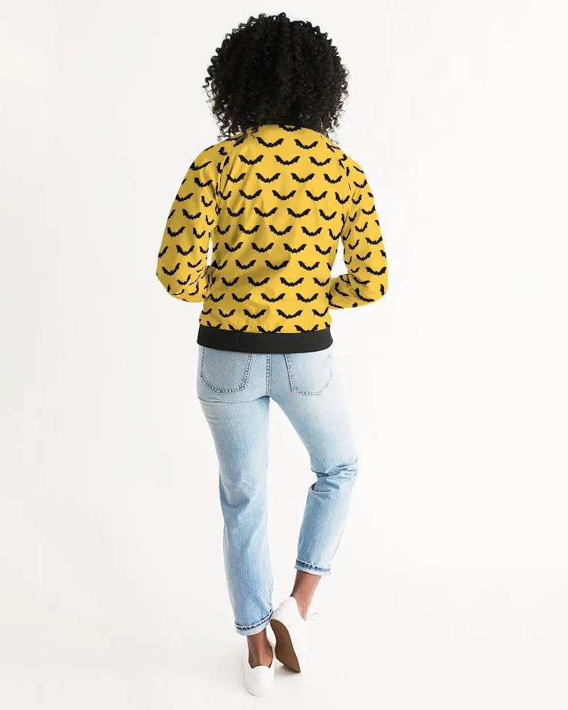 Yellow Halloween Bats Pattern Women's Bomber Jacket
