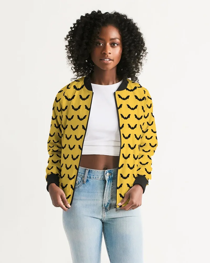 Yellow Halloween Bats Pattern Women's Bomber Jacket